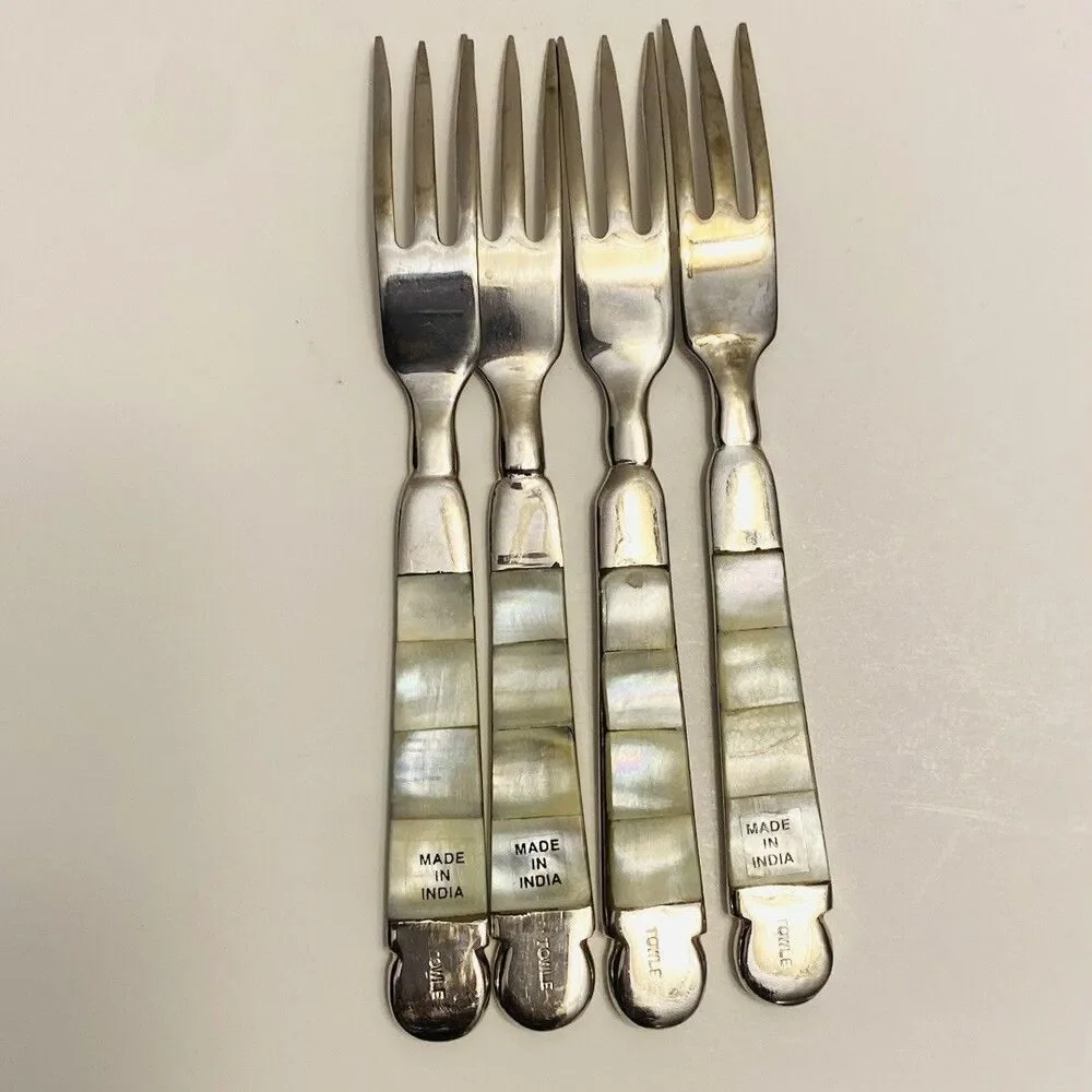 Towle Mother Of Pearl Seafood Forks Silver Plate Vintage Style India Qty Of 4
